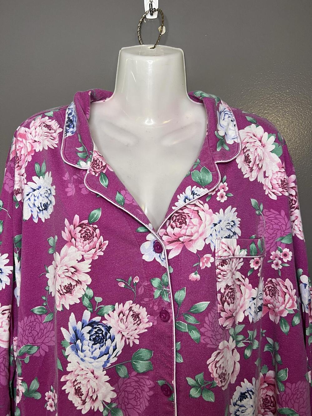 Karen Neuburger Pajama Set Womens 3X Purple Floral Button Front Jersey Lounge